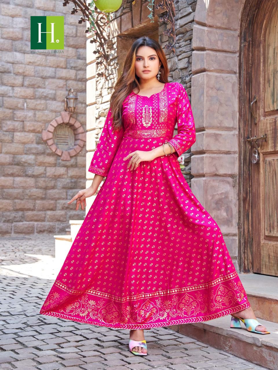 Hirwa Golden Surili Festive Wear Wholesale Anarkali Kurti Catalog